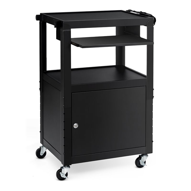 Costway Iron Adjustable Mobile AV Presentation Cart w/ Locked Cabinet in Black