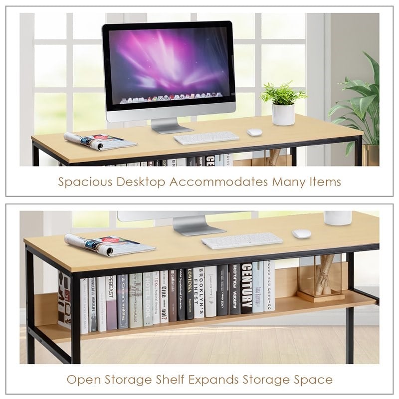 Costway 55'' Engineered Wood Computer Desk with Storage Shelf in Natural