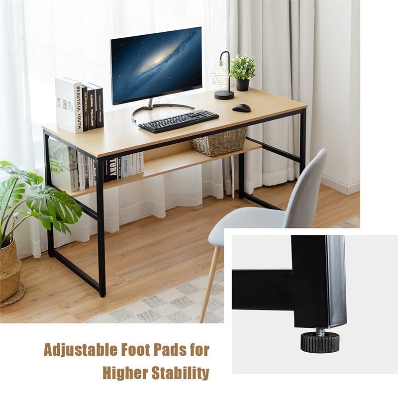 Costway 55'' Engineered Wood Computer Desk with Storage Shelf in Natural