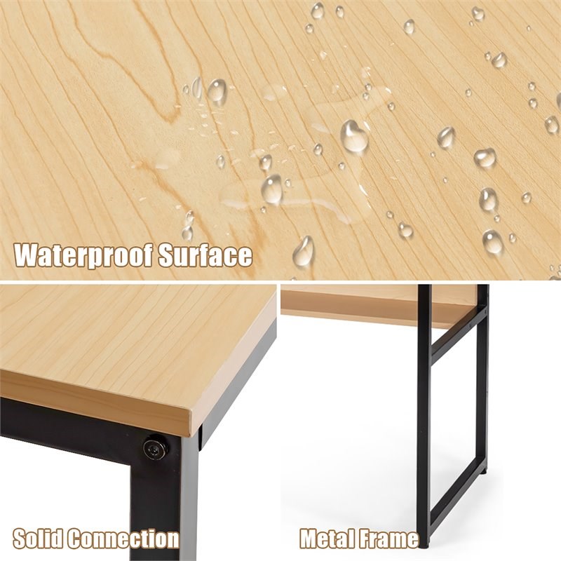 Costway 55'' Engineered Wood Computer Desk with Storage Shelf in Natural