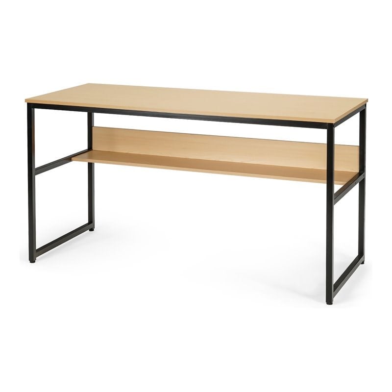 Costway 55'' Engineered Wood Computer Desk with Storage Shelf in Natural