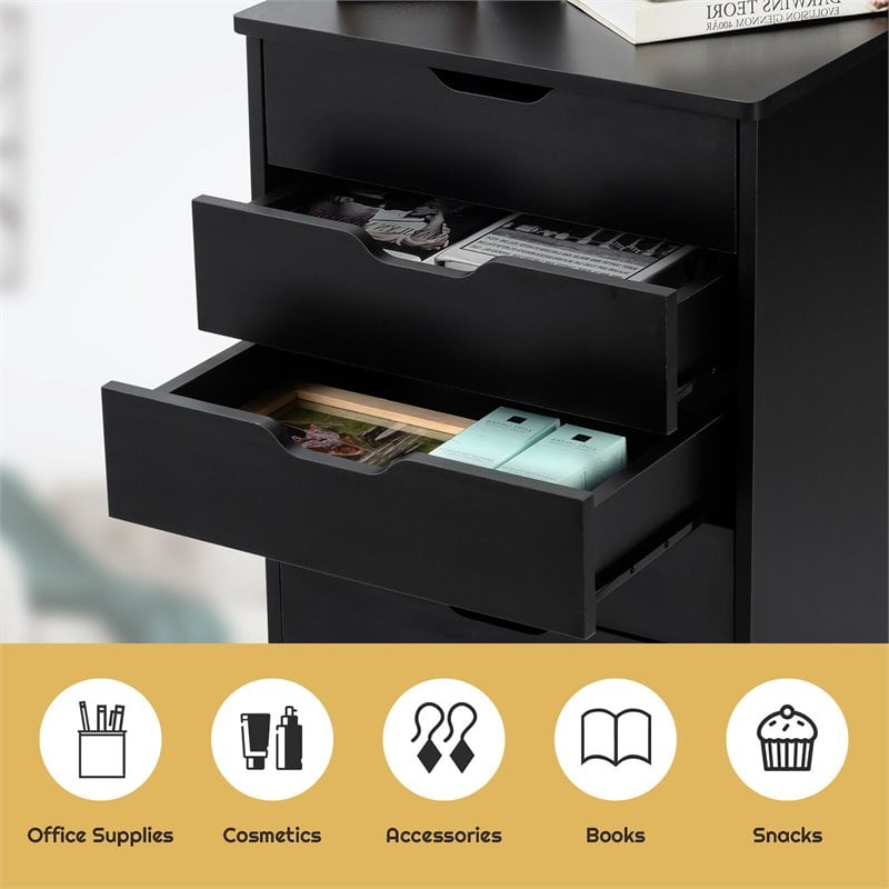 Costway 5-drawer Wheels Chest Storage Dresser Floor Cabinet Organizer in Black