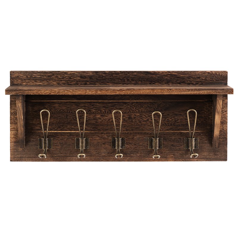 Costway Entryway Hanging Shelf Rustic Wooden Wall-Mounted Coat Rack in Brown