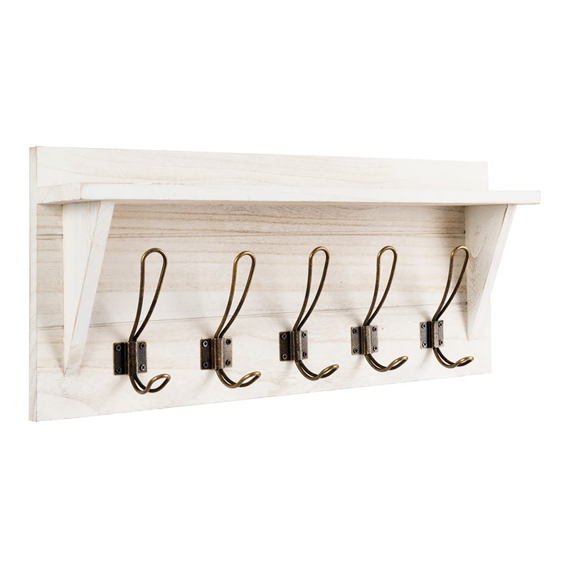 Costway Entryway Hanging Shelf Rustic Wooden Wall-Mounted Coat Rack in White