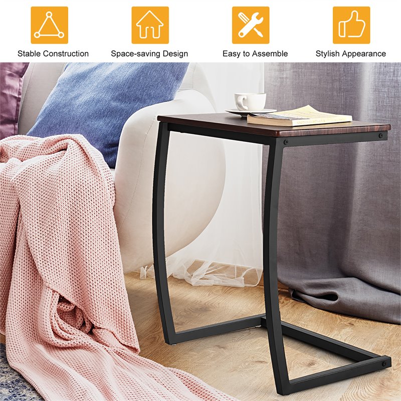 Costway C-shaped Contemporary MDF and Steel End Table with Steel Frame in Coffee