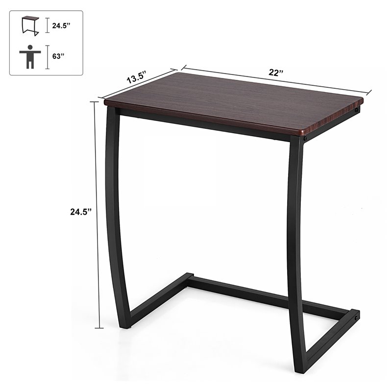 Costway C-shaped Contemporary MDF and Steel End Table with Steel Frame in Coffee