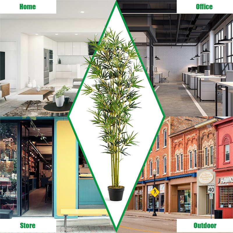 Costway 6ft Home Office Decorative Artificial Bamboo Silk Tree Planter in Green