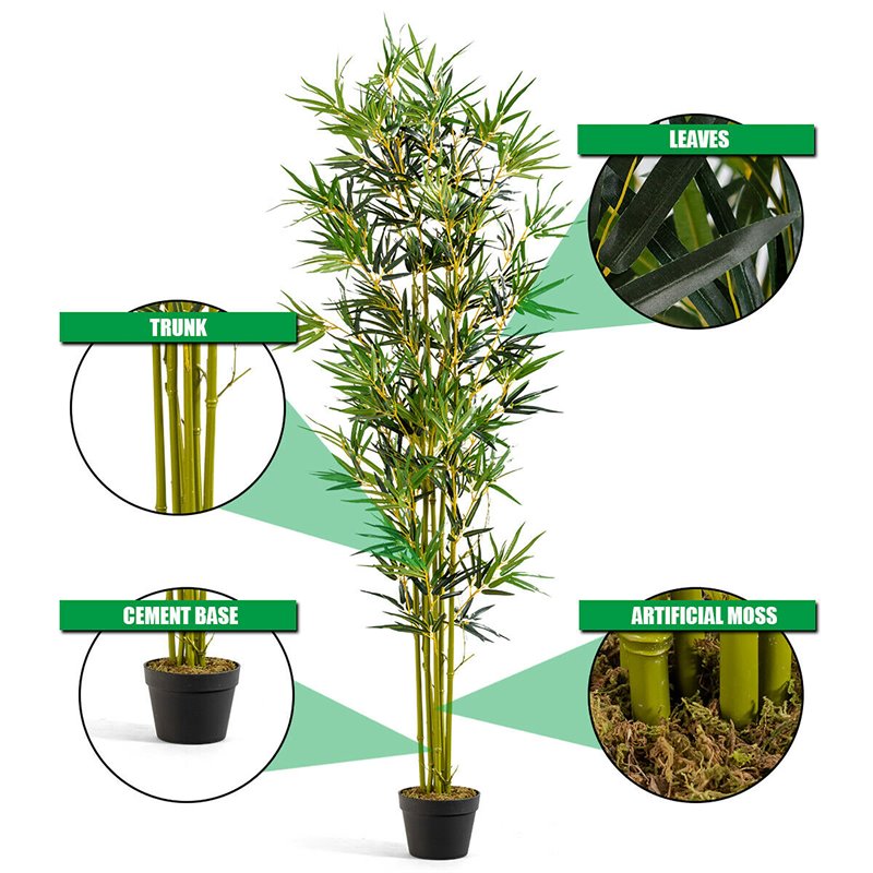 Costway 6ft Home Office Decorative Artificial Bamboo Silk Tree Planter in Green