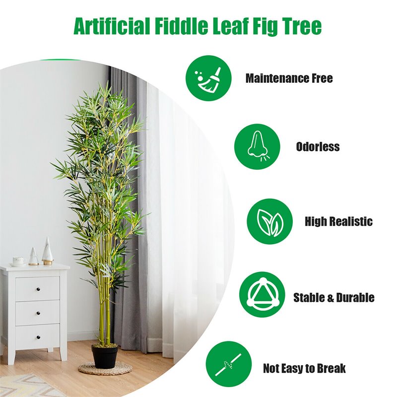 Costway 6ft Home Office Decorative Artificial Bamboo Silk Tree Planter in Green