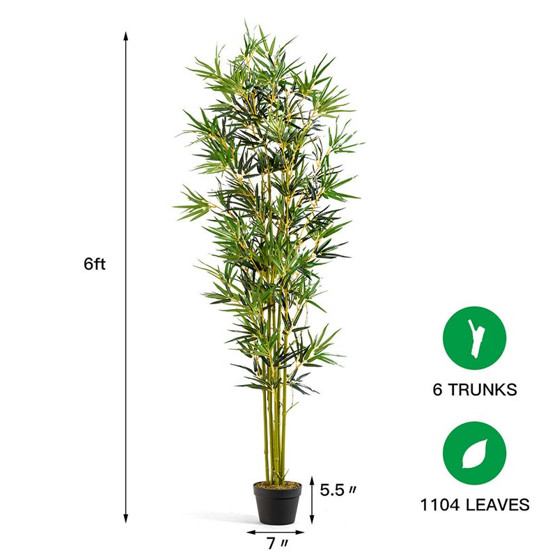 Costway 6ft Home Office Decorative Artificial Bamboo Silk Tree Planter in Green