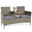 Costway Rattan Patio Conversation Set with Loveseat & Coffee Table in Gray