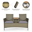 Costway Rattan Patio Conversation Set with Loveseat & Coffee Table in Gray