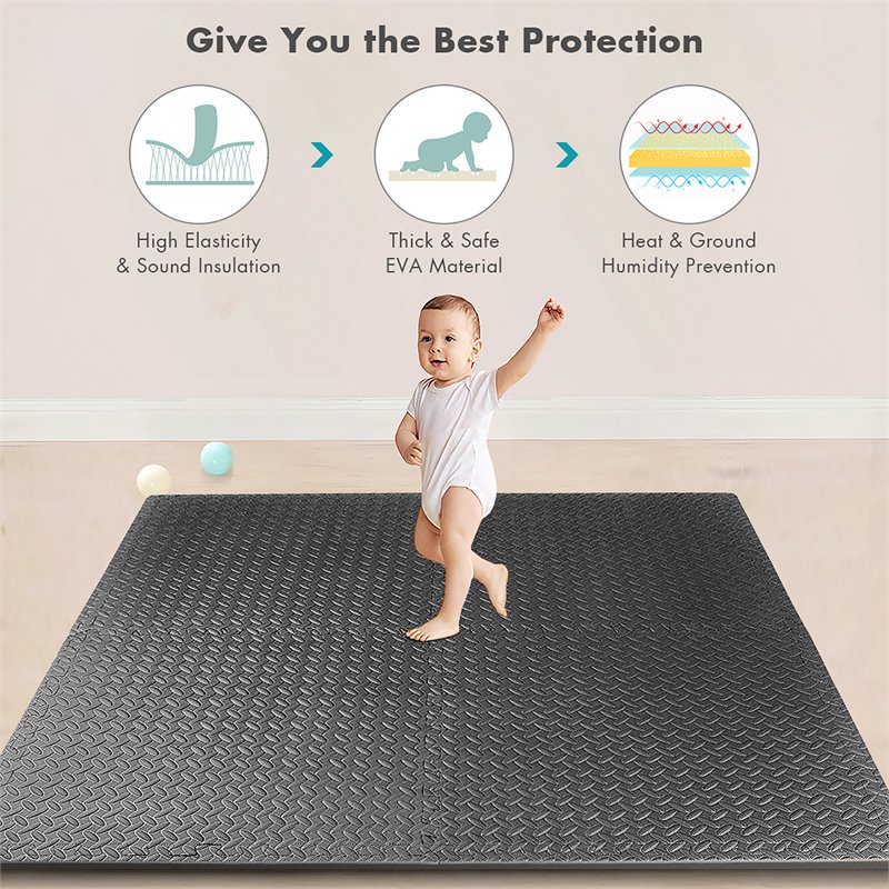 Costway 12-piece Puzzle Exercise Floor Mats with Interlocking Tiles in Black