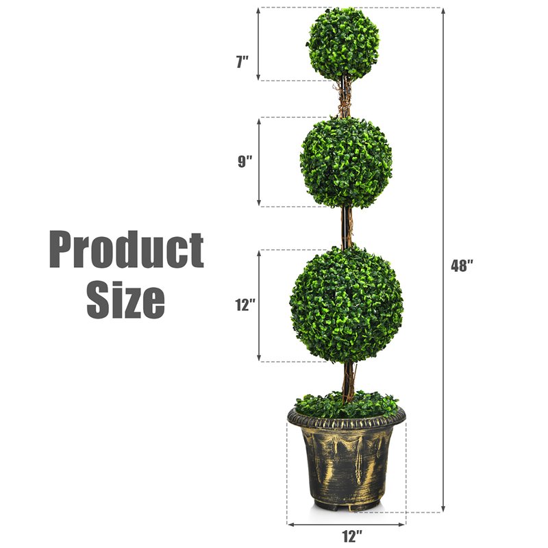 Costway 4' Artificial Topiary Triple Ball Tree Plant with UV Resistant in Green