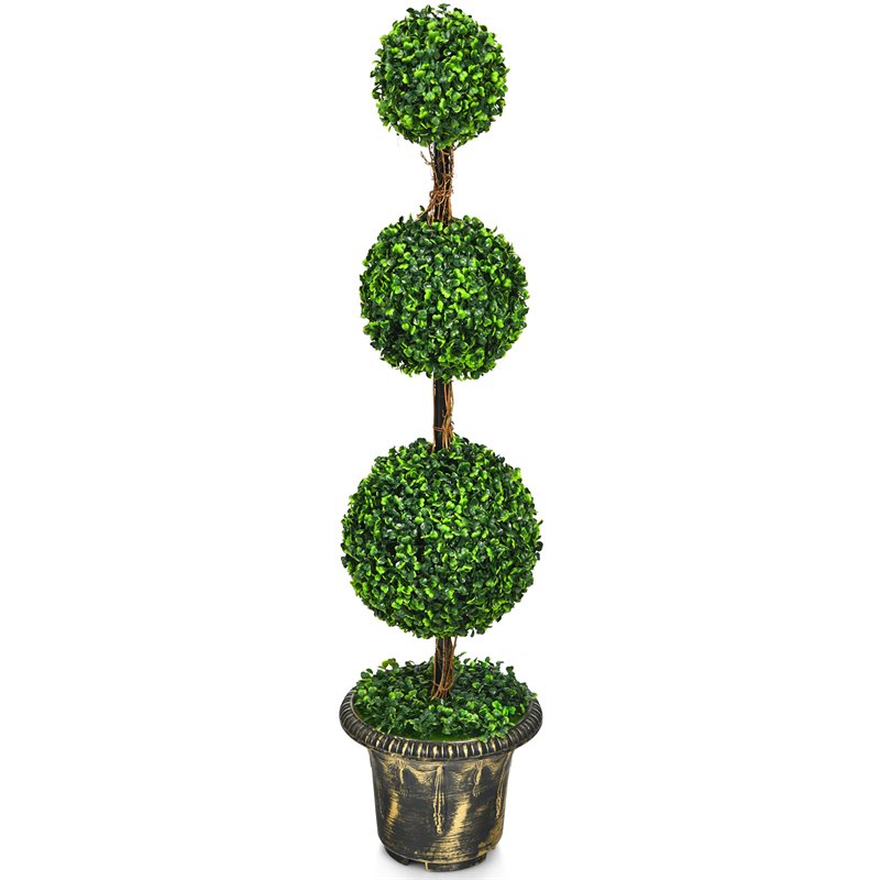 Costway 4' Artificial Topiary Triple Ball Tree Plant with UV Resistant in Green