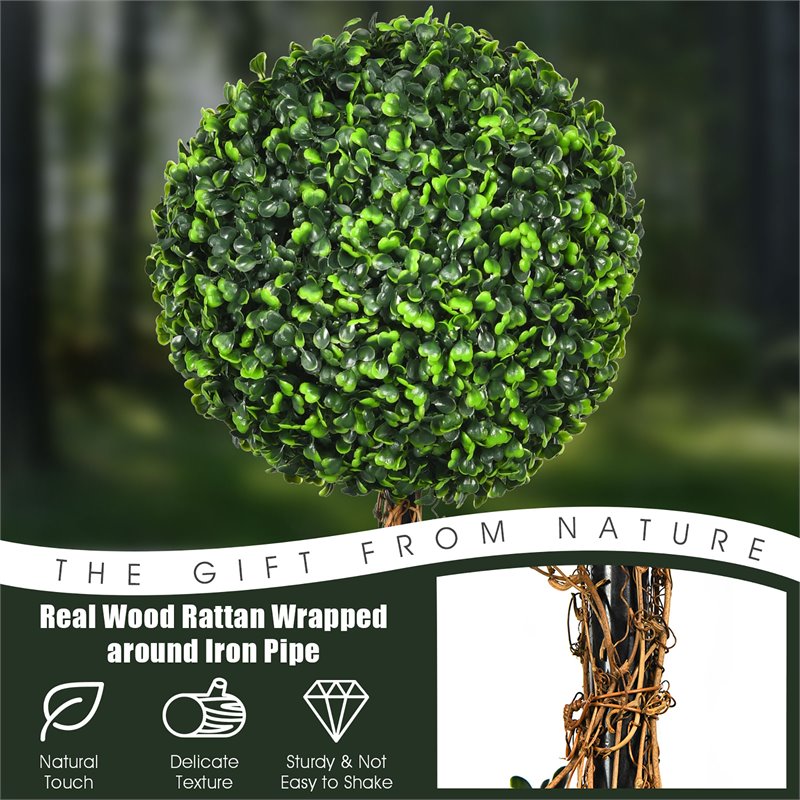 Costway 4' Artificial Topiary Triple Ball Tree Plant with UV Resistant in Green