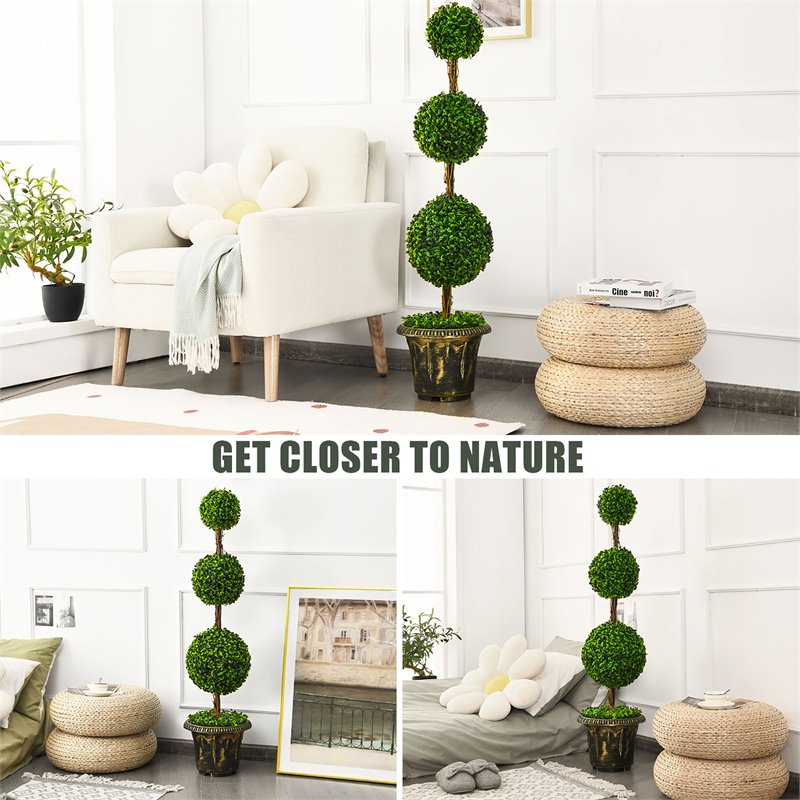 Costway 4' Artificial Topiary Triple Ball Tree Plant with UV Resistant in Green