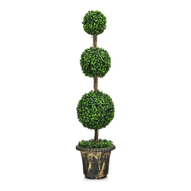 Costway 4' Artificial Topiary Triple Ball Tree Plant with UV Resistant in Green
