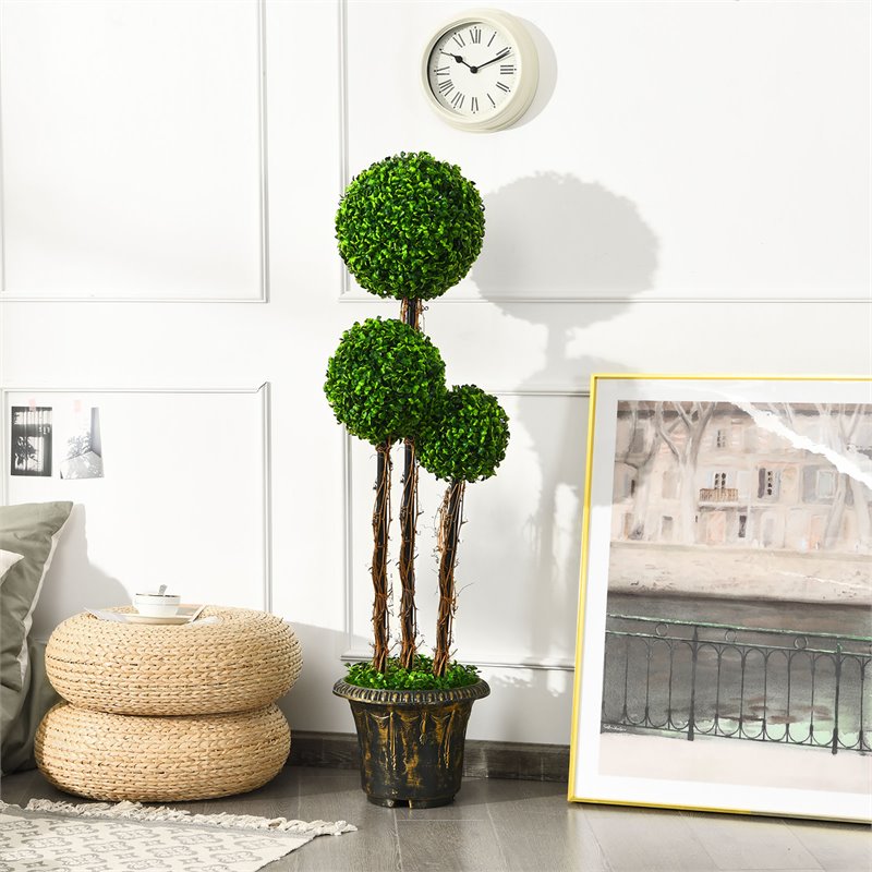 Costway Artificial Topiary Triple Ball Tree Plant with UV Resistant in Green