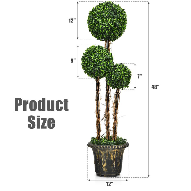 Costway Artificial Topiary Triple Ball Tree Plant with UV Resistant in Green