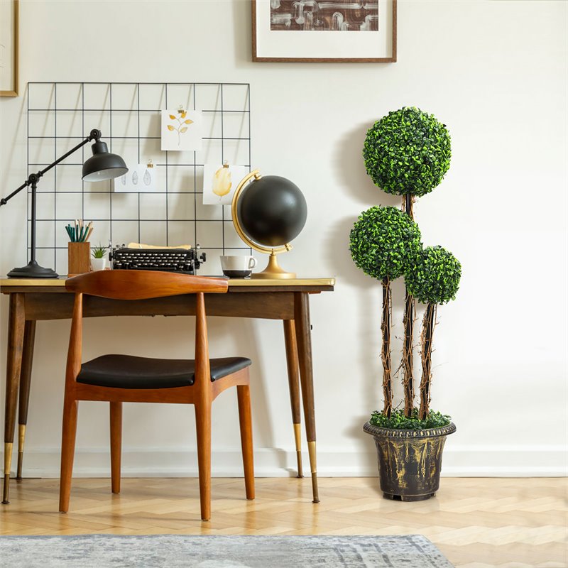 Costway Artificial Topiary Triple Ball Tree Plant with UV Resistant in Green