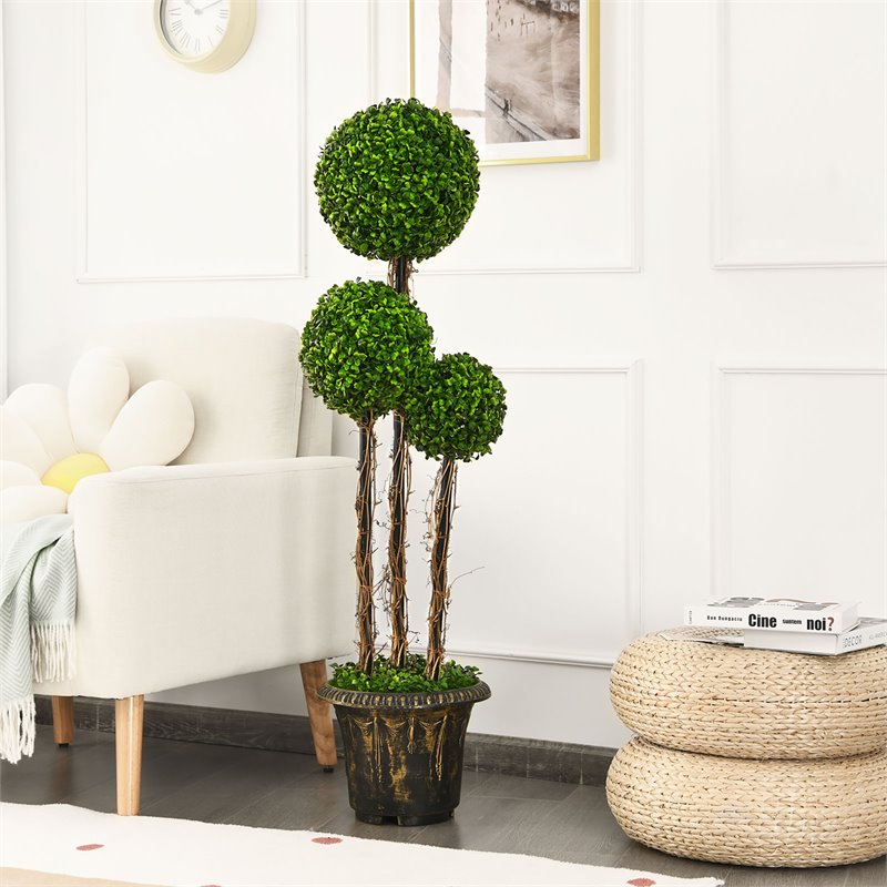 Costway Artificial Topiary Triple Ball Tree Plant with UV Resistant in Green
