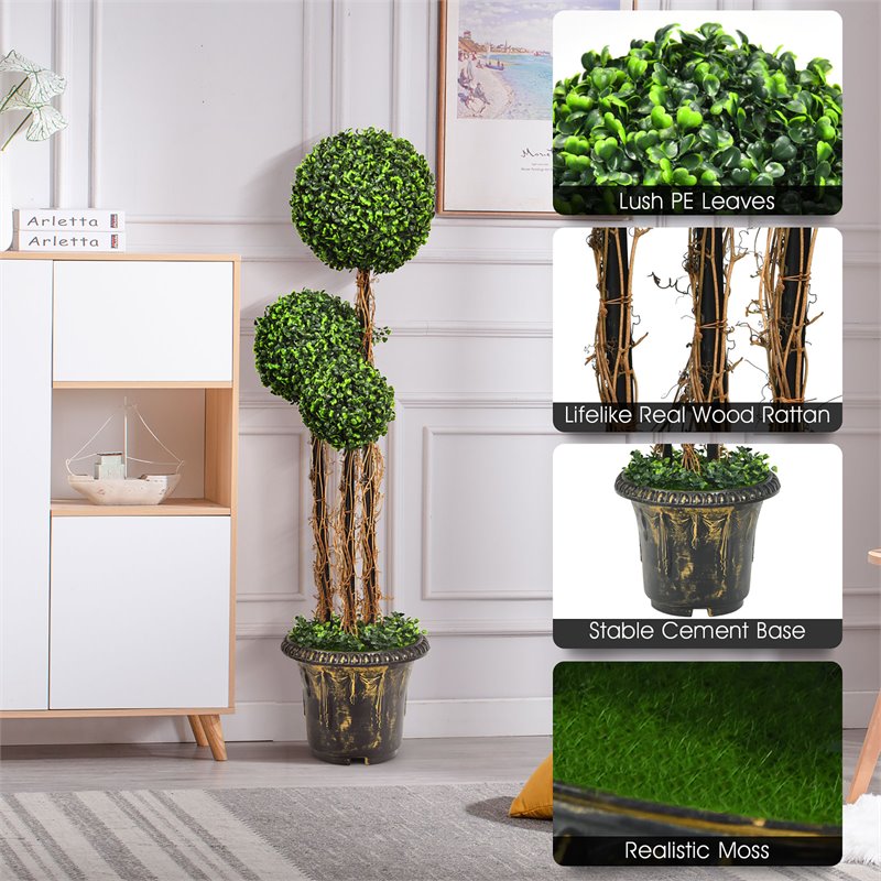Costway Artificial Topiary Triple Ball Tree Plant with UV Resistant in Green