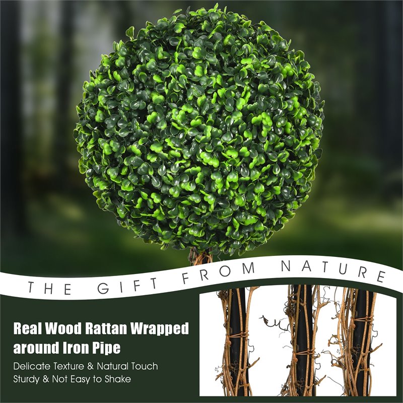 Costway Artificial Topiary Triple Ball Tree Plant with UV Resistant in Green