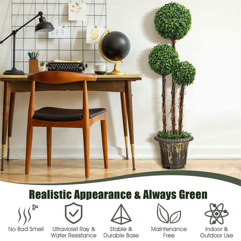 Costway Artificial Topiary Triple Ball Tree Plant with UV Resistant in Green