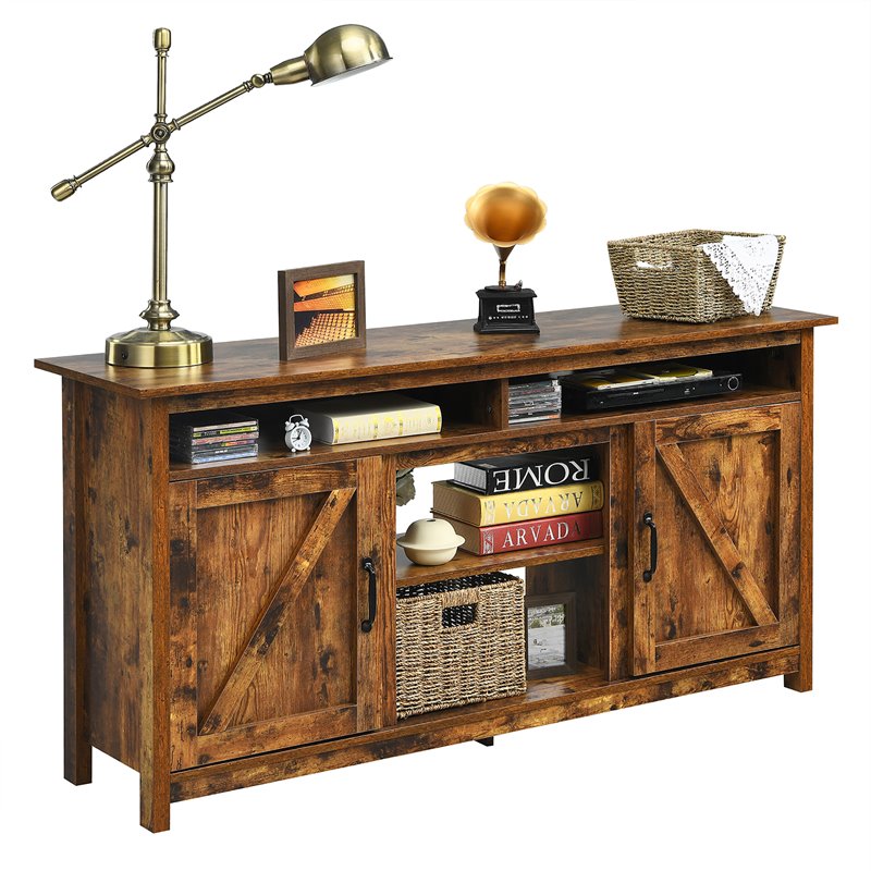 Costway 60'' TV Stand Entertainment Center with Shelves & Cabinet in Brown