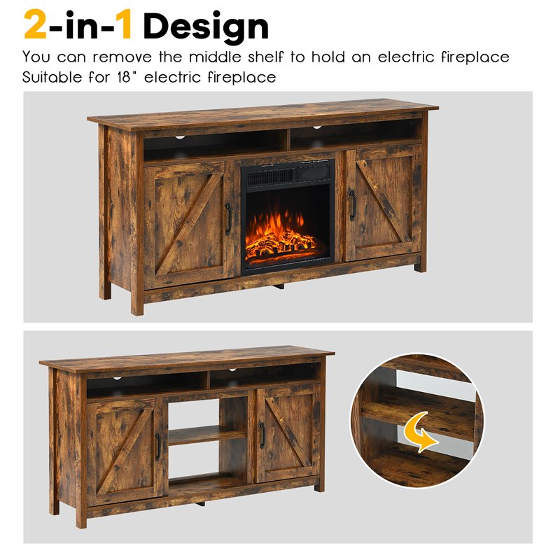 Costway 60'' TV Stand Entertainment Center with Shelves & Cabinet in Brown