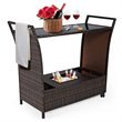 Costway Contemporary Rattan and Steel Patio Bar Serving Cart in Brown