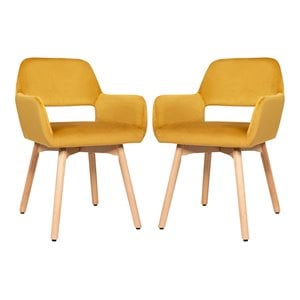Costway Iron and Velvet Fabric Accent Leisure Armchairs in Yellow (Set of 2)