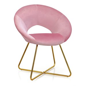 Costway Contemporary Velvet Accent Chair with Golden Metal Leg in Pink