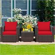 Costway 3-piece Contemporary Rattan Patio Furniture Set with Cushions in Red