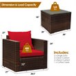 Costway 3-piece Contemporary Rattan Patio Furniture Set with Cushions in Red