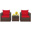 Costway 3-piece Contemporary Rattan Patio Furniture Set with Cushions in Red