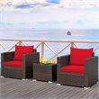 Costway 3-piece Contemporary Rattan Patio Furniture Set with Cushions in Red