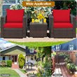 Costway 3-piece Contemporary Rattan Patio Furniture Set with Cushions in Red