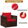 Costway 3-piece Contemporary Rattan Patio Furniture Set with Cushions in Red