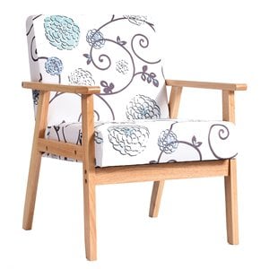 Costway Sponge & Fabric Accent Armchair with Rubber Wood Leg in Multi-Color