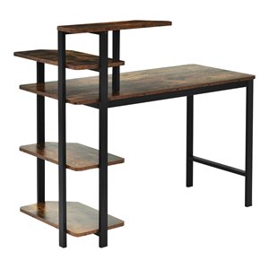 Costway Engineered Wood Computer Desk with Storage Shelves in Rustic Brown
