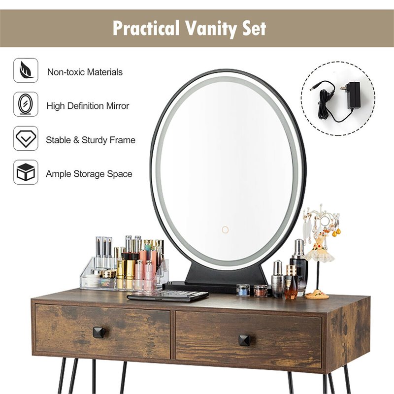 Costway Vanity Makeup Dressing Table with Mirror Touch Switch in Tan