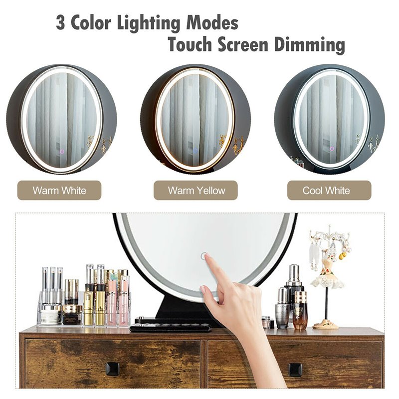 Costway Vanity Makeup Dressing Table with Mirror Touch Switch in Tan
