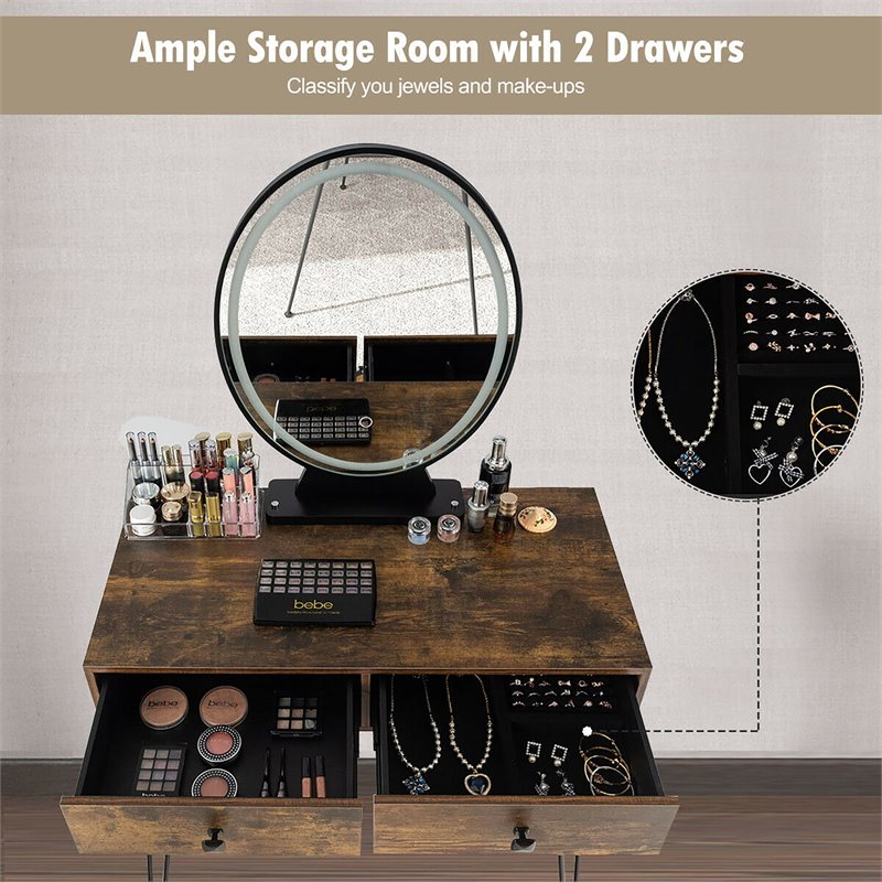 Costway Vanity Makeup Dressing Table with Mirror Touch Switch in Tan