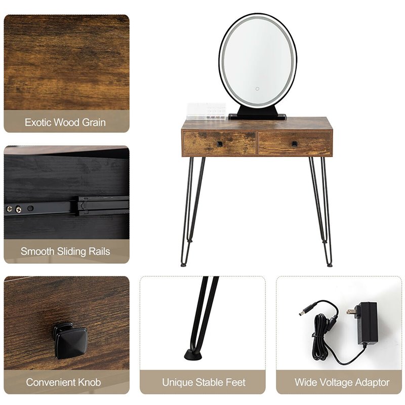 Costway Vanity Makeup Dressing Table with Mirror Touch Switch in Tan