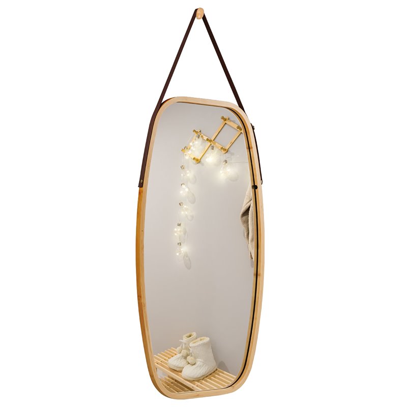 Costway 30'' Rectangle Wall Hanging Framed Modern Bathroom Mirror in Natural