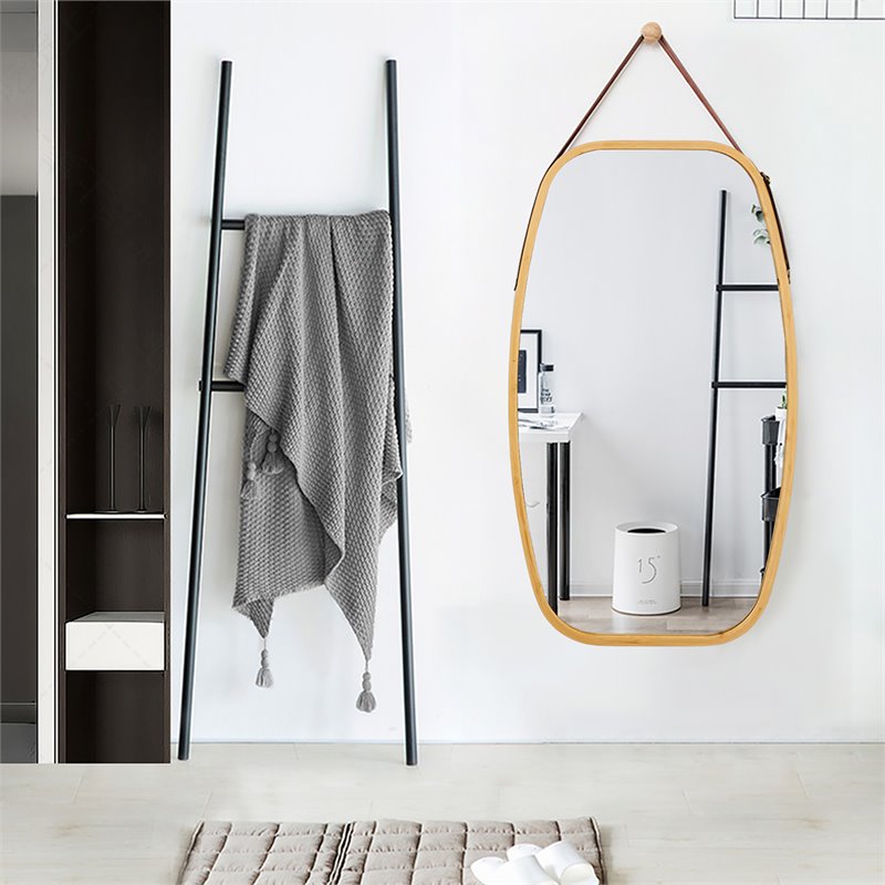 Costway 30'' Rectangle Wall Hanging Framed Modern Bathroom Mirror in Natural