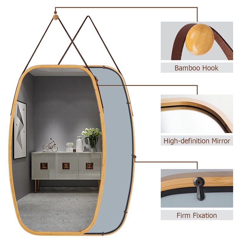 Costway 30'' Rectangle Wall Hanging Framed Modern Bathroom Mirror in Natural
