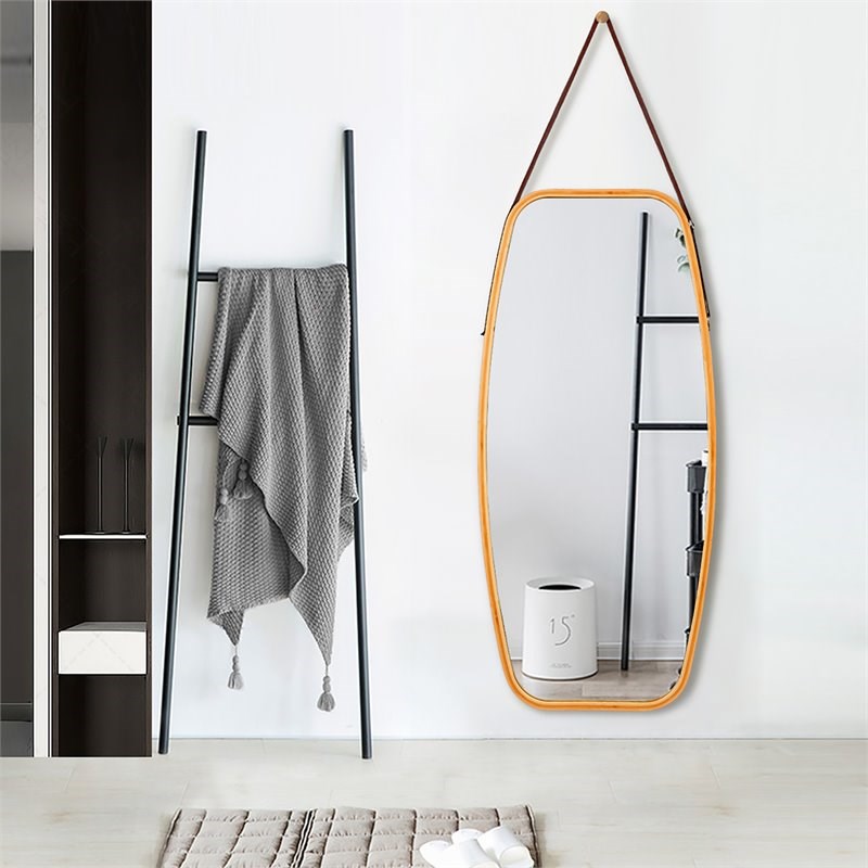 Costway 39'' Rectangle Wall Hanging Framed Modern Bathroom Mirror in Natural
